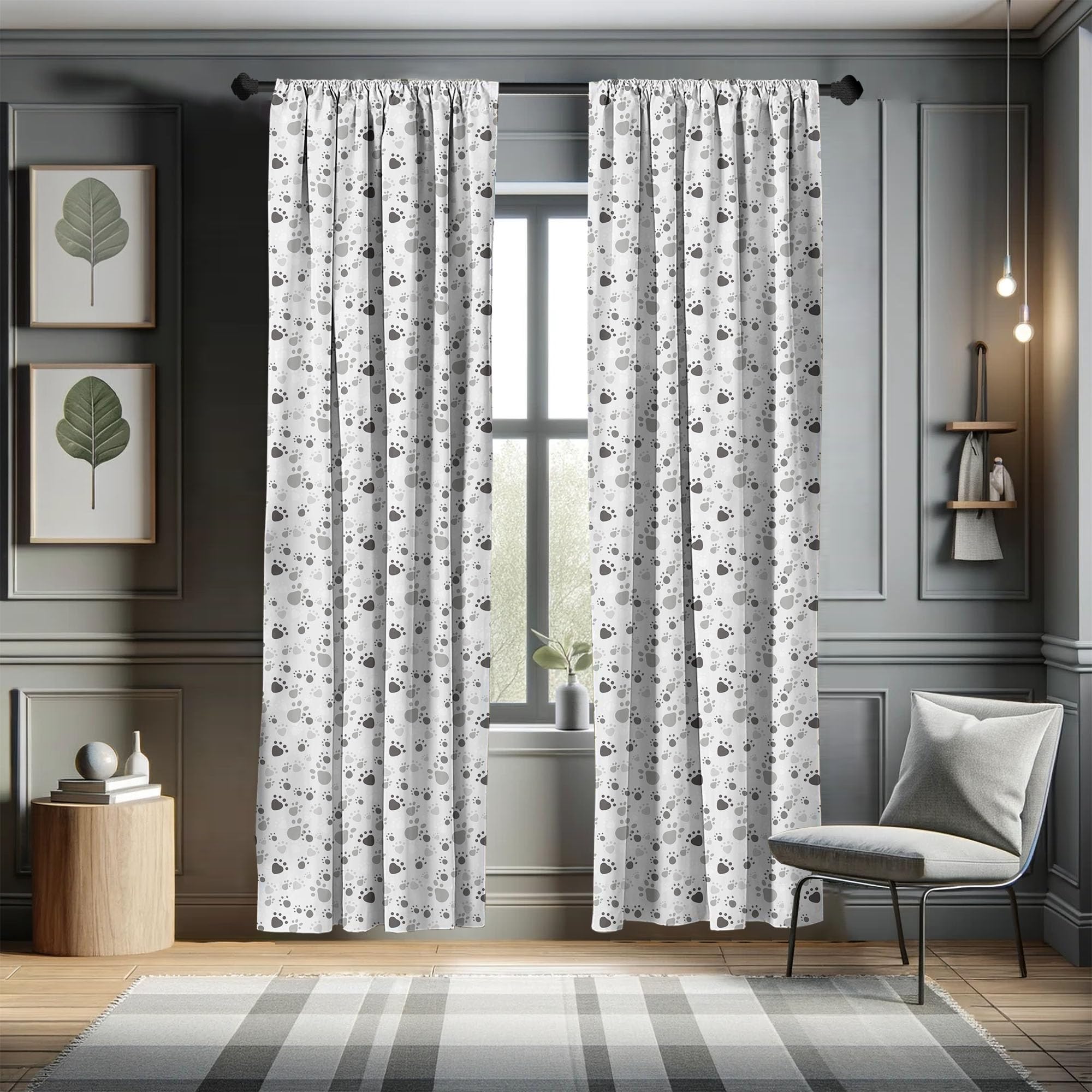 Lunarable Grey Curtains, Pattern with Random Footprints Paw Traces Pet Legs Friendly Cats and Dogs, Window Treatments 2 Panel Set for Living Room Bedroom, Pair of - 28" x 84", Charcoal Grey