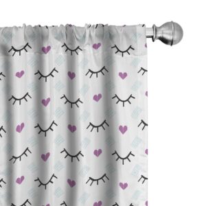 ambesonne eyelash window curtains, winking eyes and pink hearts romantic pattern cartoon childish, lightweight decorative panels set of 2 with rod pocket, 56" x 95", blue fuchsia