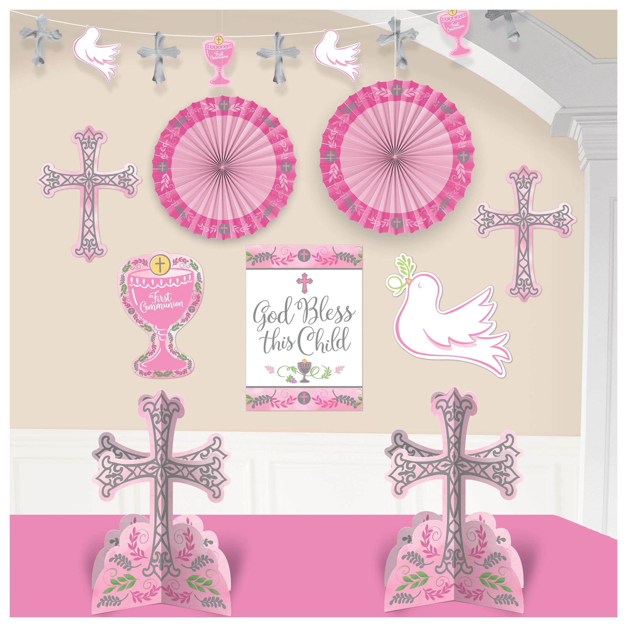 Amscan First Communion, Pink Room Party Decorating Kit, 10 Pc.