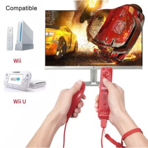 KIWITATA 2 Pack Wii Nunchuck Controllers, Wii Nunchuk Replacement Remote Joystick Gamepad for Wii Wii U Video Console(Red+Blue)