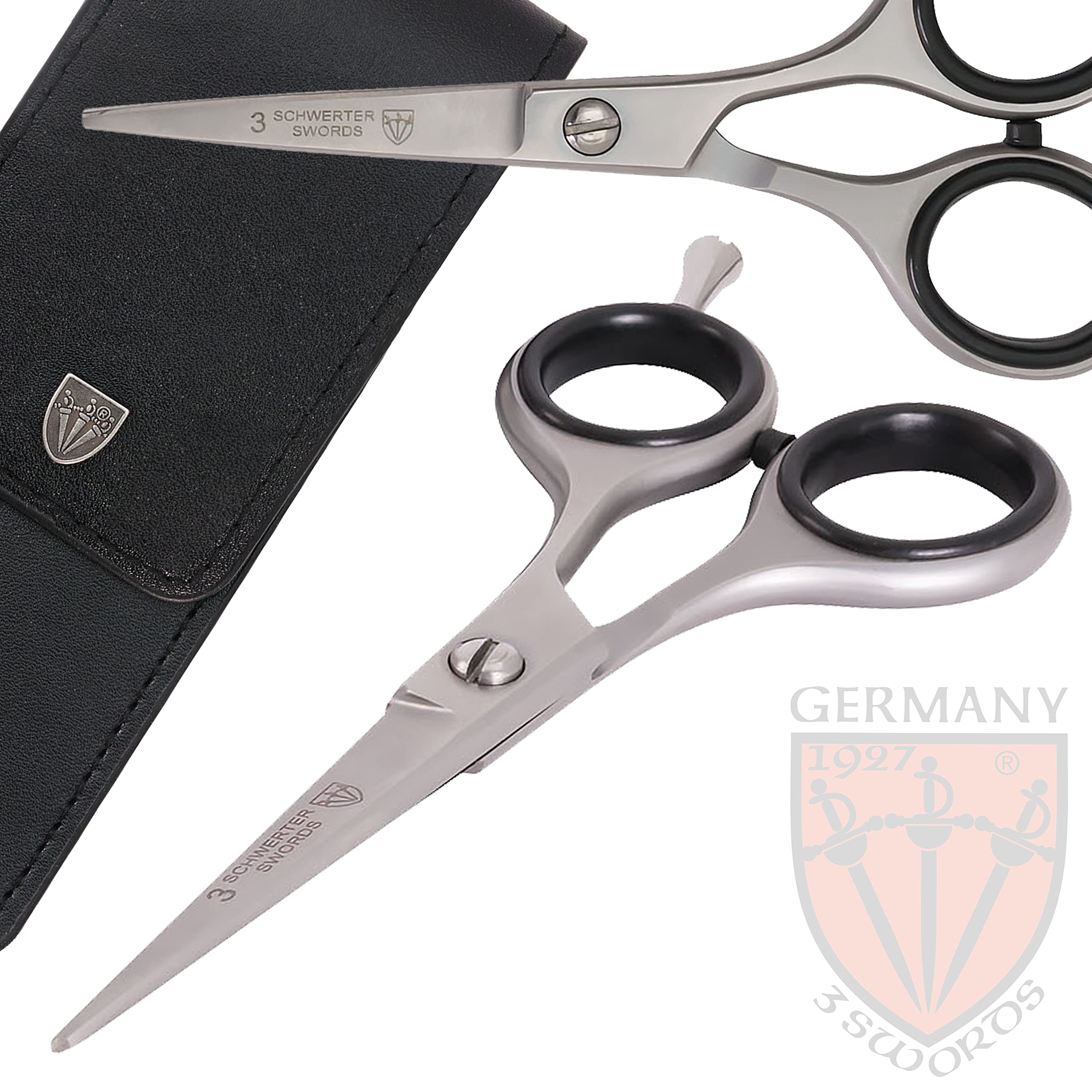 3 Swords Germany – professional BEARD MUSTACHE HAIR SCISSORS, stainless steel, straight blade, sharp, with black case