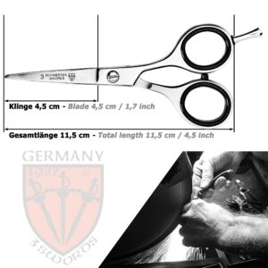 3 Swords Germany – professional BEARD MUSTACHE HAIR SCISSORS, stainless steel, straight blade, sharp, with black case