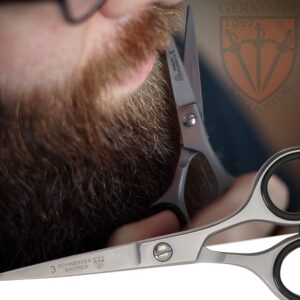 3 Swords Germany – professional BEARD MUSTACHE HAIR SCISSORS, stainless steel, straight blade, sharp, with black case