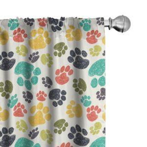 ambesonne dog lover curtains, hand drawn paw print doodles circular pattern drawing style animal, window treatments 2 panel set for living room bedroom, pair of - 28" x 84", charcoal beige