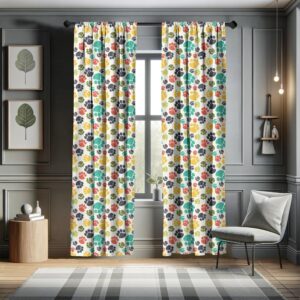 Ambesonne Dog Lover Curtains, Hand Drawn Paw Print Doodles Circular Pattern Drawing Style Animal, Window Treatments 2 Panel Set for Living Room Bedroom, Pair of - 28" x 84", Charcoal Beige