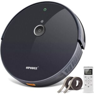 opodee robotic vacuum cleaner, with 1800pa ultra strong suction, pet hair cleaning, smart path mapping, self-charging sweeper, 2 boundary strips, automatic robot for hard floor, low-pile hard carpets