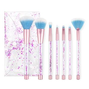 makeup brushes, 7pcs glitter quicksand handle makeup brush set for foundation powder blush eyeshadow with case beautiful pink purple cosmetic brushes