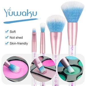 Makeup Brushes, 7PCS Glitter Quicksand Handle Makeup Brush Set for Foundation Powder Blush Eyeshadow with Case Beautiful Pink Purple Cosmetic Brushes