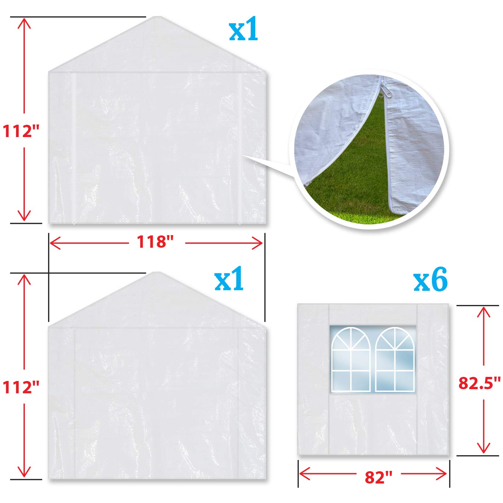 BenefitUSA Carport Side Wall for 10x20 Tent Garage, Replacement Canopy Sidewall White (Side Wall ONLY, Frame NOT Included)