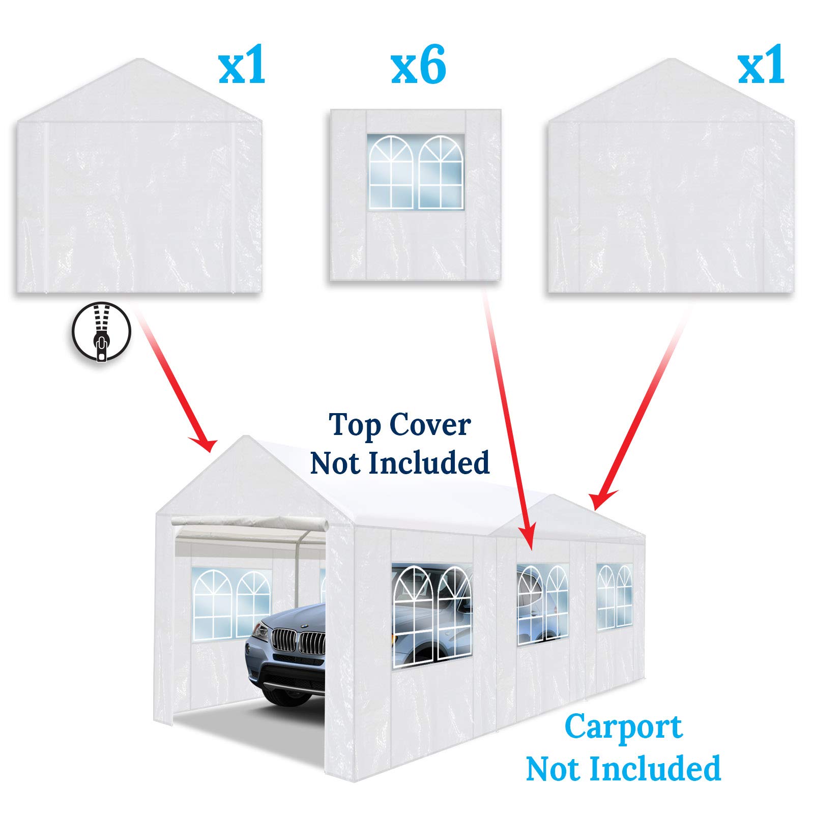 BenefitUSA Carport Side Wall for 10x20 Tent Garage, Replacement Canopy Sidewall White (Side Wall ONLY, Frame NOT Included)