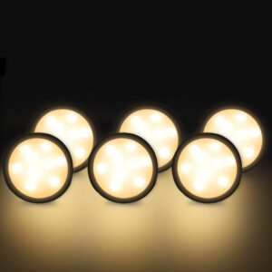 Newest LED Under Cabinet Lighting Kit, 1020 Lumens LED Puck Light, 3000K Warm White, CRI90+, Touch Dimming, Black Trim All Accessories Included, for Kitchen, Closet Lights, Safe Light, 6-Pack