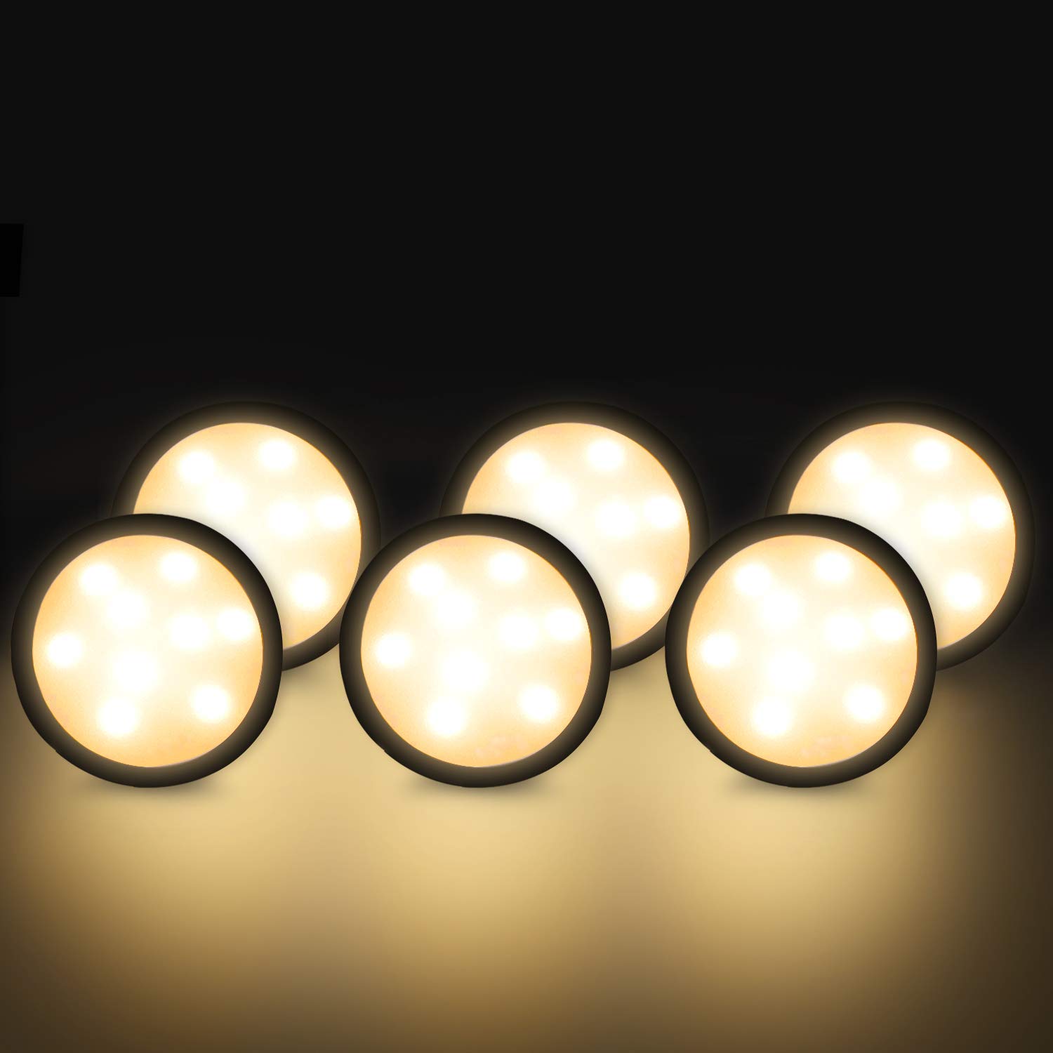 Newest LED Under Cabinet Lighting Kit, 1020 Lumens LED Puck Light, 3000K Warm White, CRI90+, Touch Dimming, Black Trim All Accessories Included, for Kitchen, Closet Lights, Safe Light, 6-Pack