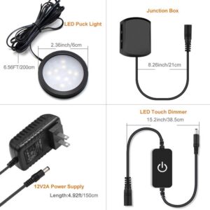 Newest LED Under Cabinet Lighting Kit, 1020 Lumens LED Puck Light, 3000K Warm White, CRI90+, Touch Dimming, Black Trim All Accessories Included, for Kitchen, Closet Lights, Safe Light, 6-Pack