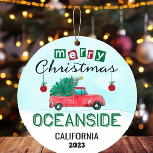 Christmas Ornament Oceanside California Ornaments Tree 2023 Xmas Decorations Red Car Gift Rustic Holiday Party Unique Home Deco Long Distance Gift MDF Plastic 3" White