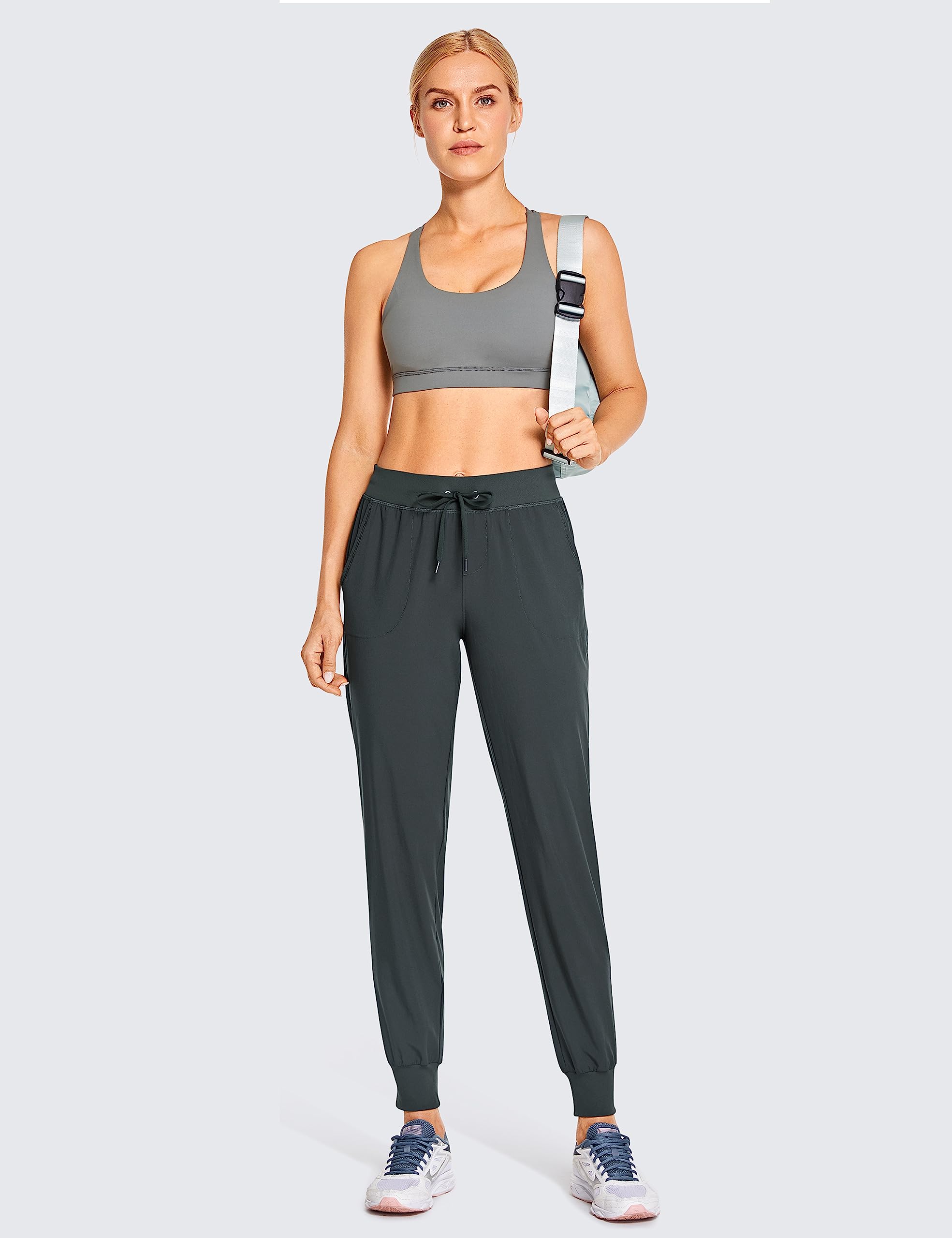 CRZ YOGA Women's Lightweight Workout Joggers 27.5" - Travel Casual Outdoor Running Athletic Track Hiking Pants with Pockets Melanite Small