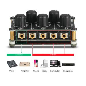 Little Bear MC5 Mini Portable Stereo 4 Channel Audio Mixer Passive Live Studio Console Recording Low Noise (No Power Needed)