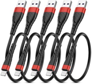 oiith short iphone charger cable 5-pack 1ft(12 inch), [apple mfi-certified] 1 foot iphone cable, data sync fast iphone charging cord compatible with iphone 13 12 11 pro max xs xr x 8 plus 7