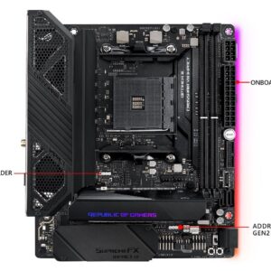 Asus ROG (X570) Crosshair VIII Impact, AMD, AM4, Ryzen 3000, (Mini-DTX) SFF Gaming Motherboard with PCIe 4.0, On-board Wifi 6 (802.11Ax), Intel LAN, SATA 6GB/s, USB 3.2 Gen 2, SO-DIMM.2 and Aura Sync