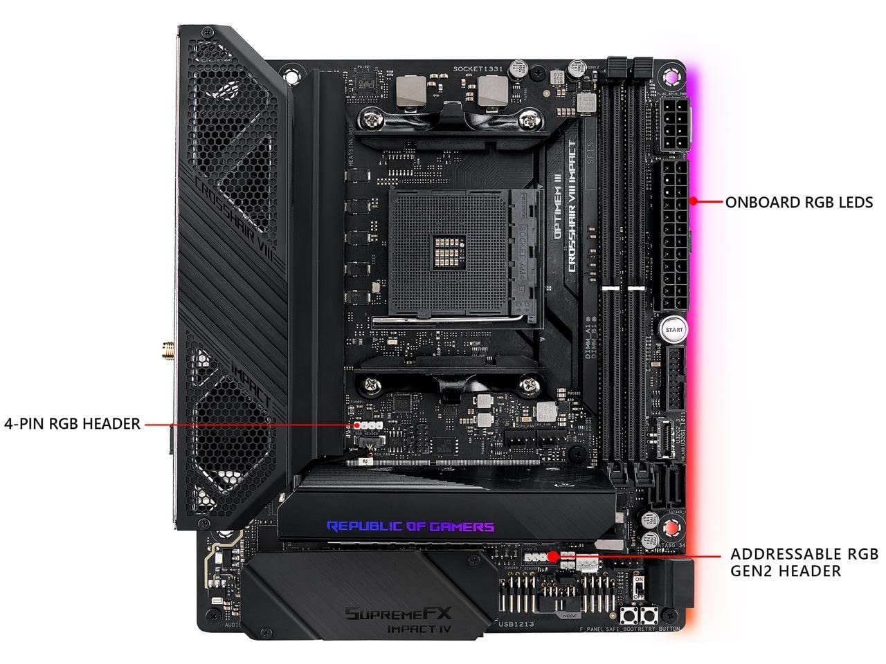 Asus ROG (X570) Crosshair VIII Impact, AMD, AM4, Ryzen 3000, (Mini-DTX) SFF Gaming Motherboard with PCIe 4.0, On-board Wifi 6 (802.11Ax), Intel LAN, SATA 6GB/s, USB 3.2 Gen 2, SO-DIMM.2 and Aura Sync