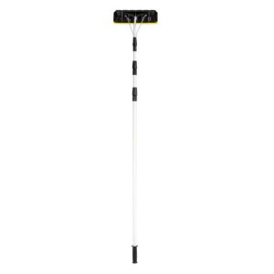 gymax snow roof rake, 21ft telescoping aluminum snow rake for house roof, scratch-free snow roof shovel with large blade & twist-n-lock handle for roof car snow/leaves/debris removal (black+yellow)