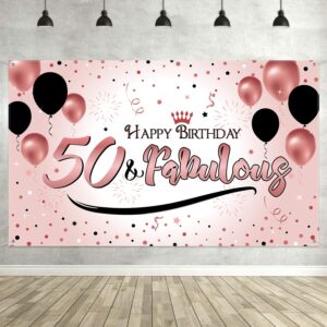 50th birthday black rose party decoration, extra large fabric black rose sign poster for 50th anniversary photo booth backdrop background banner, 50th birthday party supplies (style a)