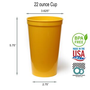 Rolling Sands 22 Ounce Reusable Plastic Stadium Cups Yellow, 8 Pack, Made in USA, BPA-Free Dishwasher Safe Plastic Tumblers