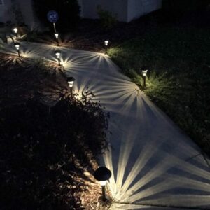 Enchanted Spaces Gray Solar Path Light, Set of 6, with Glass Lens, Metal Ground Stake, and Extra-Bright LED for Garden, Lawn, Patio, Yard, Walkway, Driveway