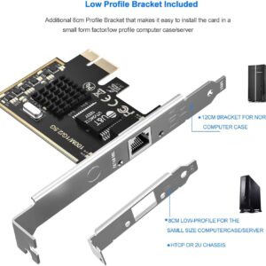 2.5GBase-T PCIe Network Adapter with 1 Port, 2500/1000/100Mbps PCI Express Gigabit Ethernet Card RJ45 LAN Controller Support Windows Server/Windows/Linux, Standard and Low-Profile Brackets Included