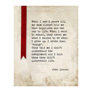 John Lennon Quotes Wall Art- I Want To Be Happy When I Grow Up- Inspirational Wall Art Silhouette Print, Modern Wall Decor For Home Decor, Office Decor, Studio & Man Cave Décor. Unframed- 8x10"