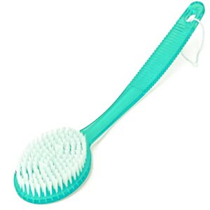 decorrack bath brush with bristles, long handle for exfoliating back, body, and feet, bath and shower scrubber, green (1 pack)