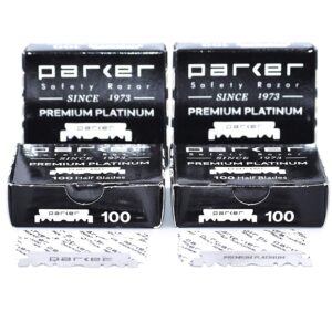 parker premium platinum 1/2 blades, 400 count/400 blades - for professional barber razors, shavette razors and disposable blade straight razors that accept half of a double edge razor blade