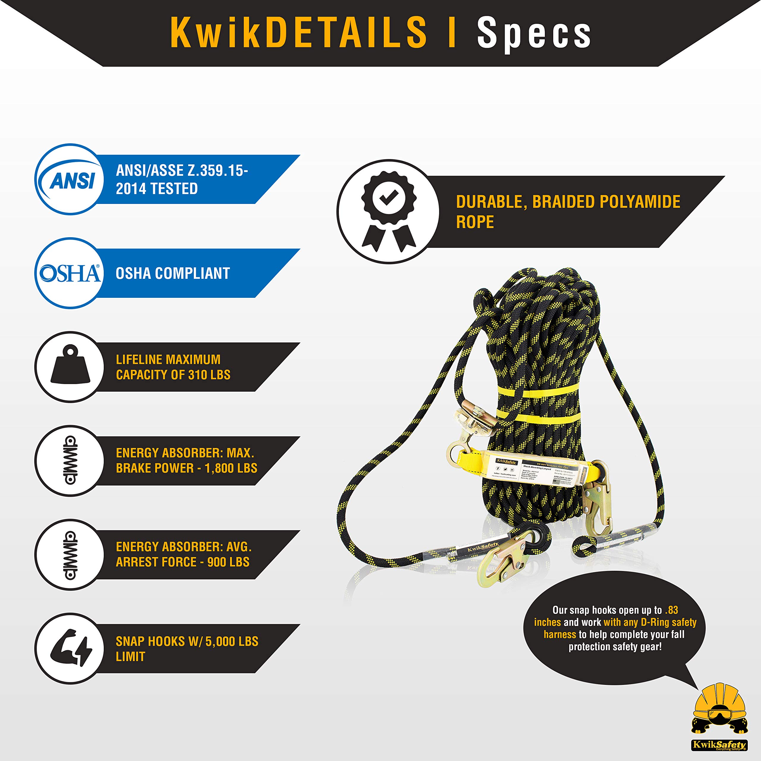 KwikSafety - Charlotte, NC - TSUNAMI KIT [Premium BRAIDED ROPE] Vertical Lifeline, 1D Ring Safety Harness, Lightweight Tool Lanyard, Roof Anchor, 20L Dry Bag ANSI OSHA Fall Arrest System / 100 FT.