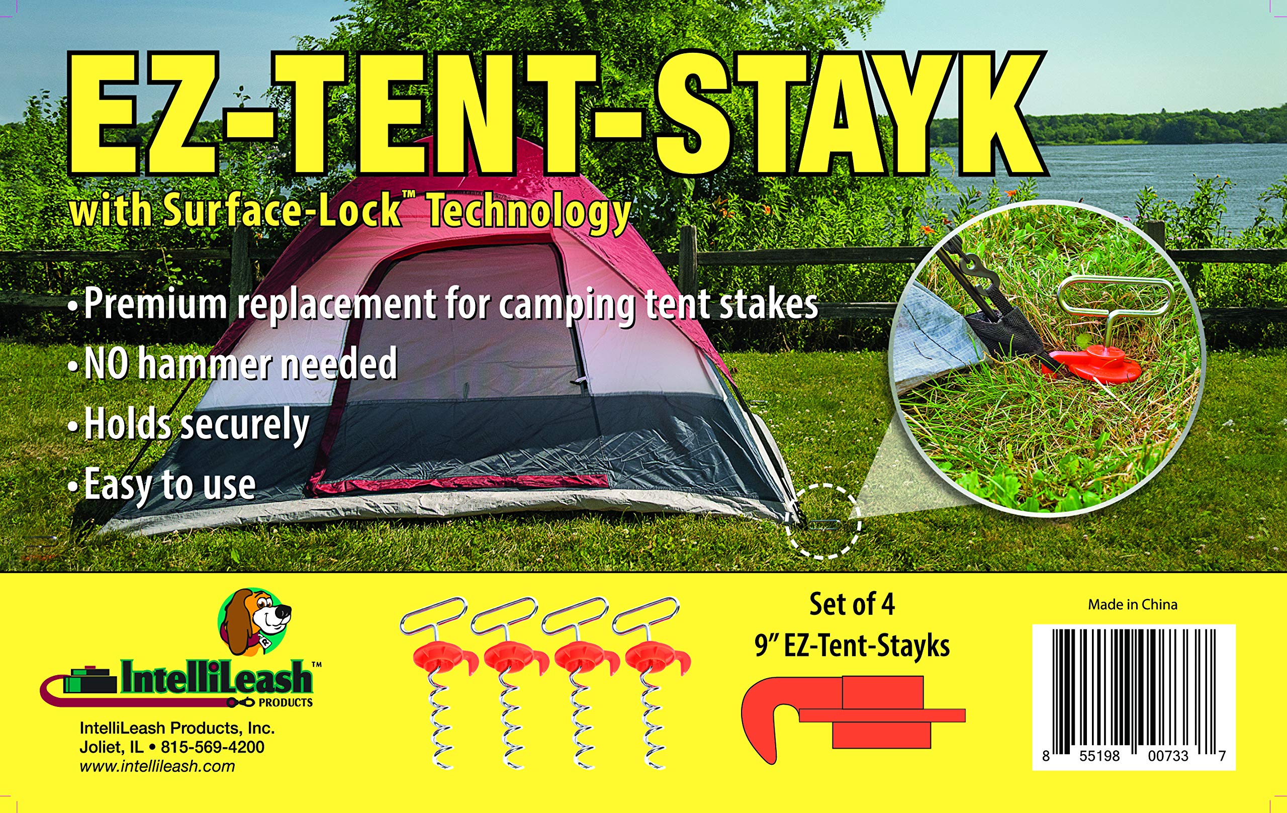 IntelliLeash EZ-Tent-Stayk (4 Pack): Secure Stakes for Tents, Canopies, & More - No Hammer Needed!