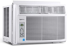 amazon basics window mounted air conditioner with remote cools 250 square feet, 6000 btu, white