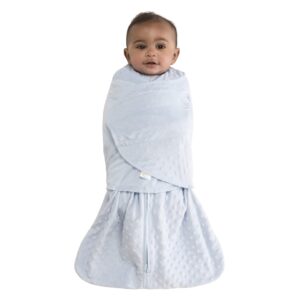 halo sleepsack swaddle, 3-way adjustable wearable blanket, tog 3.0, velboa, blue plush dots, small, 3-6 months