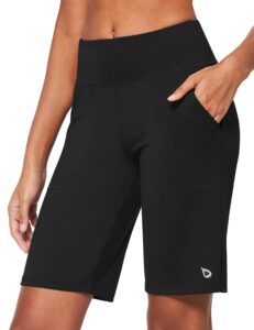 baleaf women's 10" bermuda long shorts running athletic shorts high waisted casual summer knee length black size l