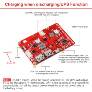 MakerFocus Raspberry Pi 4 Battery Pack UPS, RPI Pack Standard 10000mAh Raspberry Pi Battery USB Pack Raspberry Pi Latest Version V3Plus Expansion Board Power Supply Type-C for RPI 5 4B 3B+ 3B 2B+