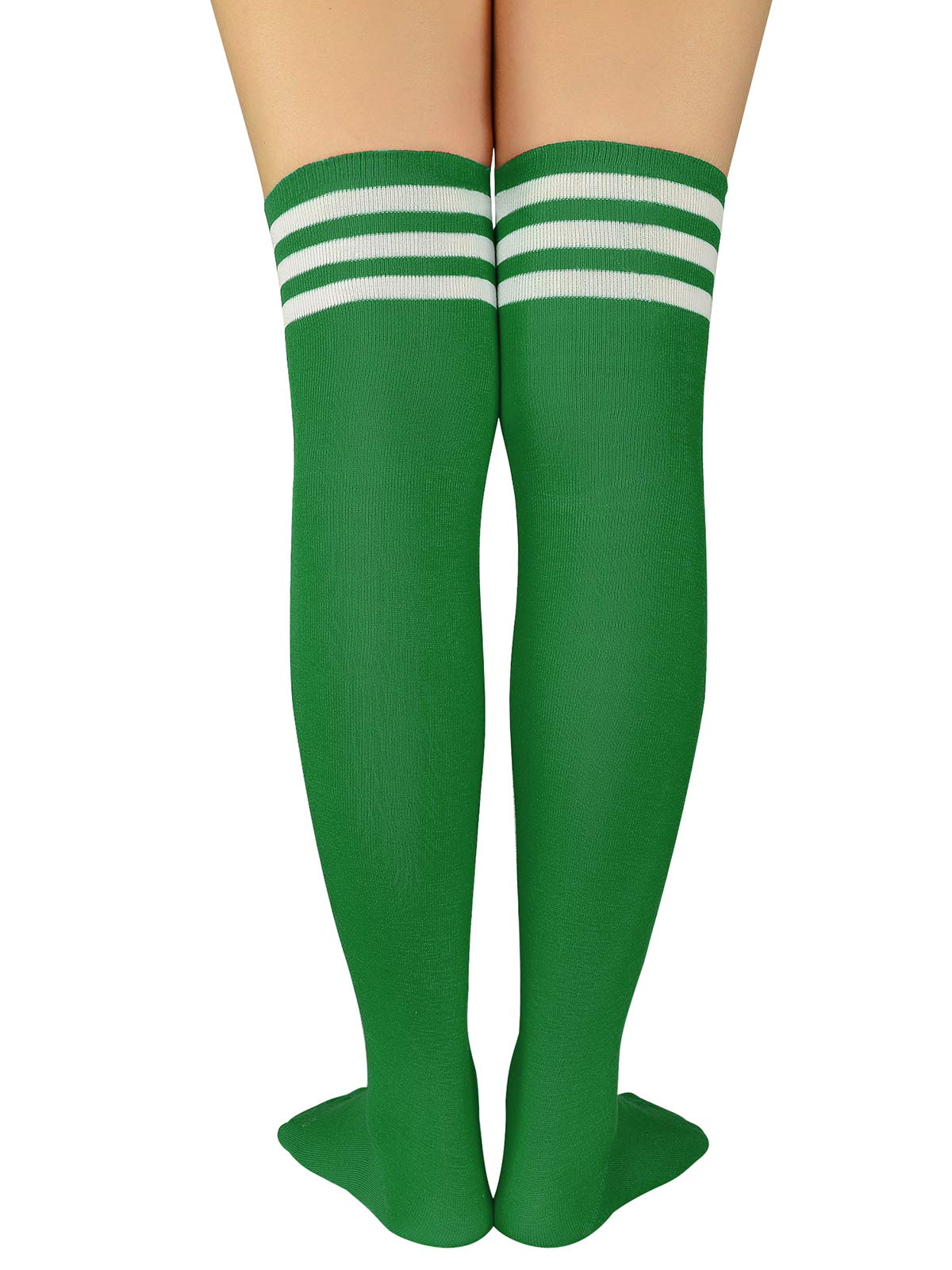 Century Star Women's Colorful Thigh High Socks Halloween Coplay Over the Knee Socks Cheerlead Costumes for Athletic Green White One size