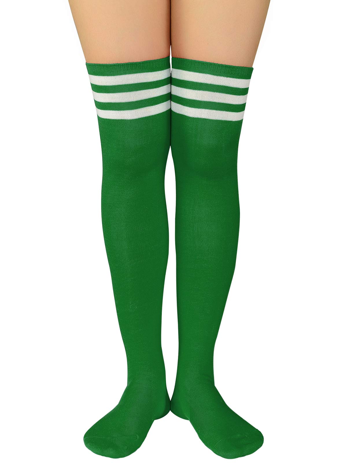 Century Star Women's Colorful Thigh High Socks Halloween Coplay Over the Knee Socks Cheerlead Costumes for Athletic Green White One size