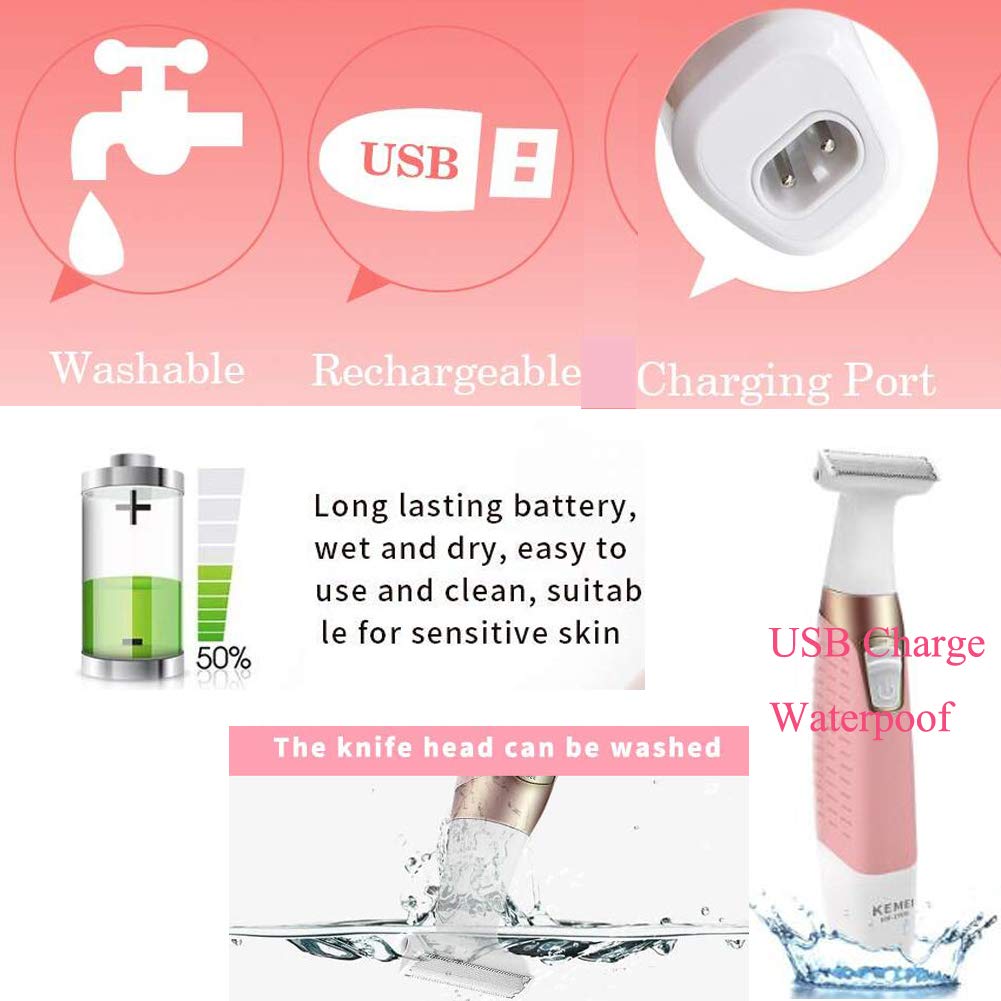 Electric Shaver Trimmer for Women Full Body,Painless Lady Wet & Dry Electric Bikini Line Trimmer Body Hair Remover for Leg Underarm Eyebrow Public,USB Rechargeable Cordless Waterproof