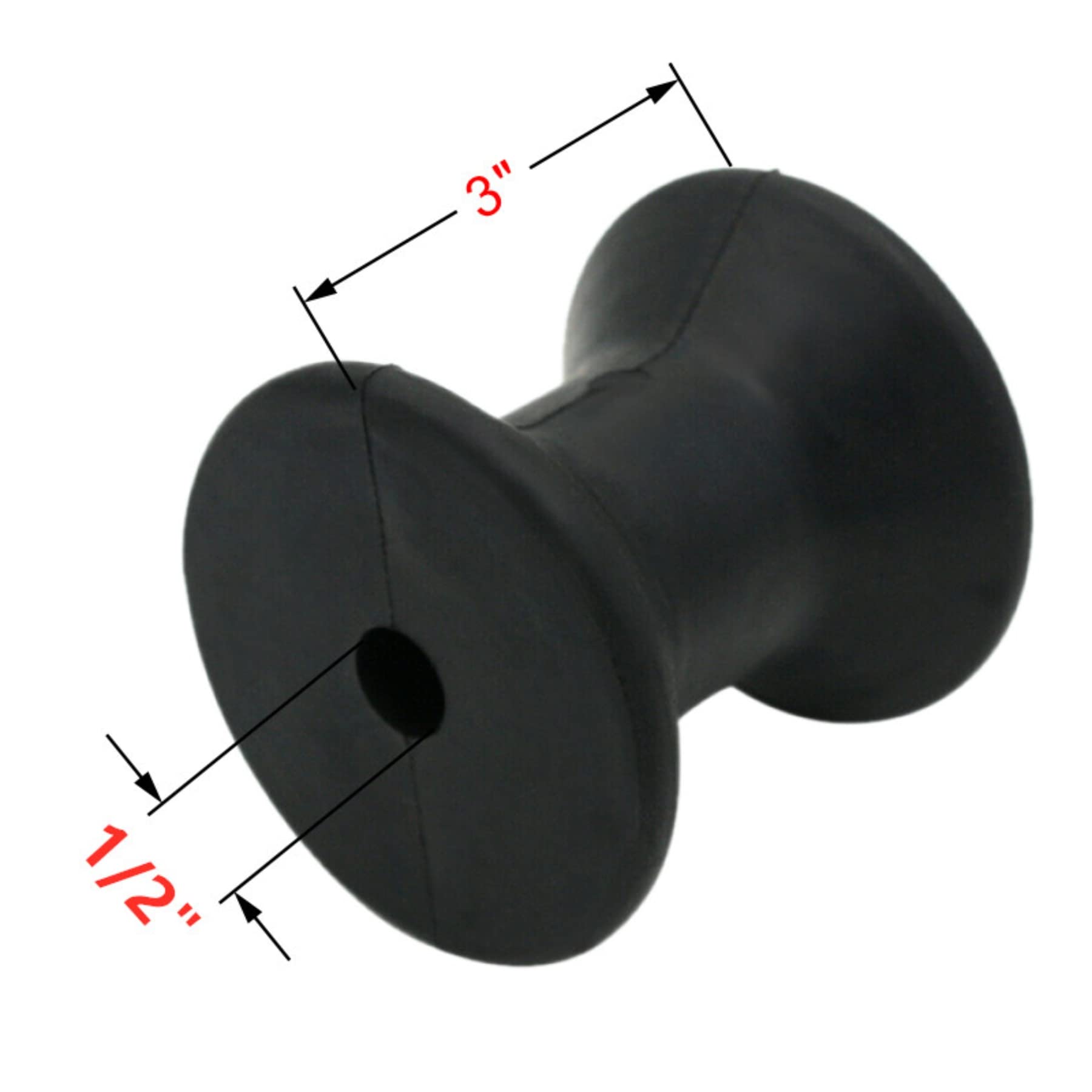 GHmarine 3" Length x 3" Width Boat Trailer Bow Stop Roller Black Rubber by 1/2" Shaft