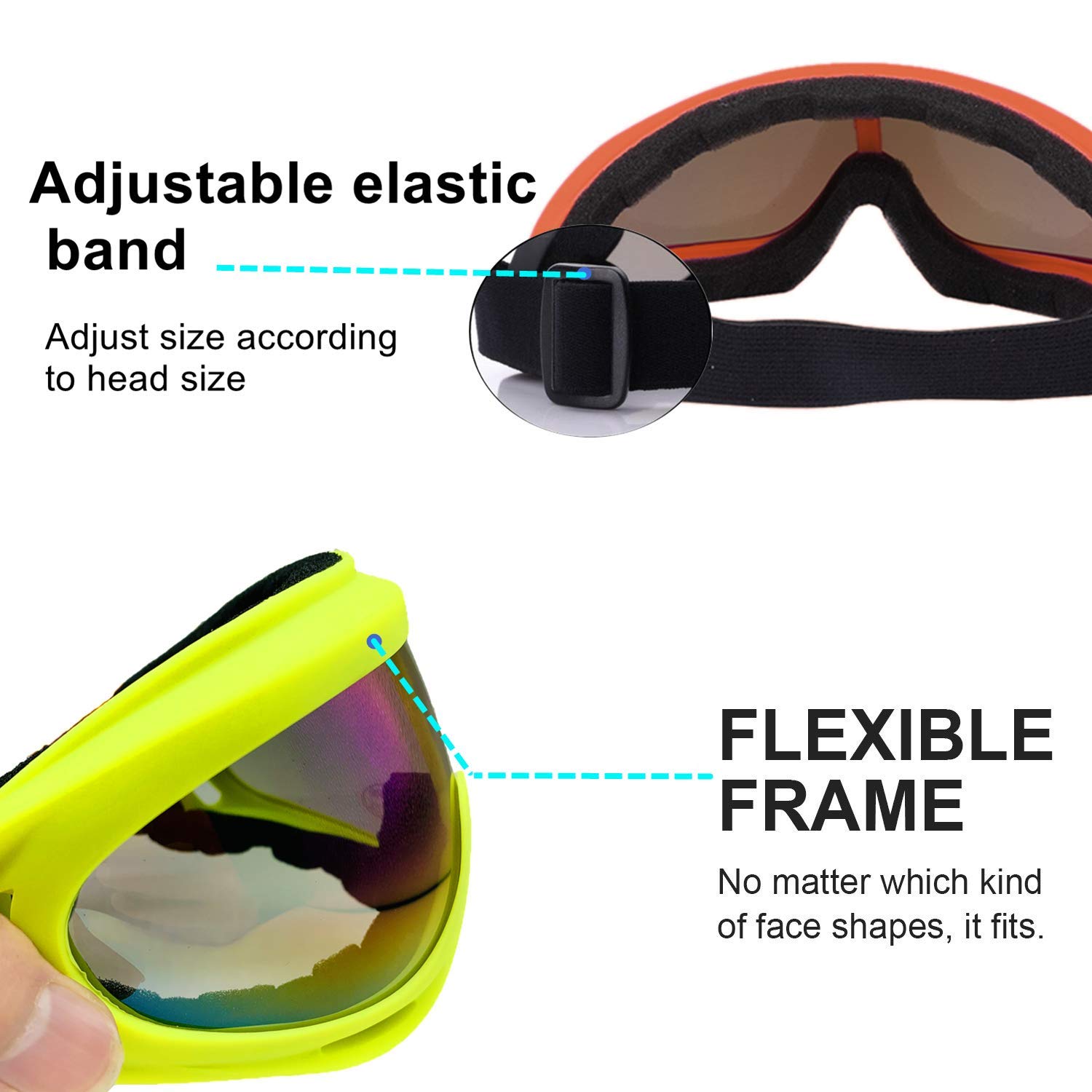 LJDJ Ski Goggles, Pack of 4 - Snowboard Adjustable UV 400 Protective Motorcycle Goggles Outdoor Sports Tactical Glasses Dust-Proof Combat Military Sunglasses for Kids, Boys, Girls, Youth, Men, Women