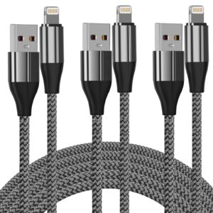 feel2nice iphone charger cable (3 pack 10 foot), [mfi certified] 10 feet nylon braided lightning cable, iphone charging cord usb cable compatible with iphone 11/pro/x/xs max/xr/8 plus /7 plus/6/ ipad