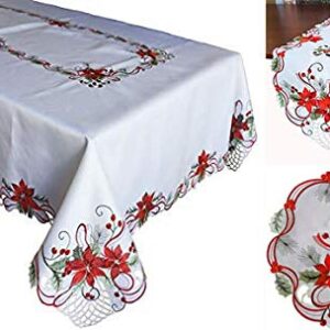 Holiday Christmas Table Runner 13"x54", Cutwork Embroidered Floral Christmas Flower Dresser Sacrf Table Topper for Home Dining Xmas Table Top Decoration