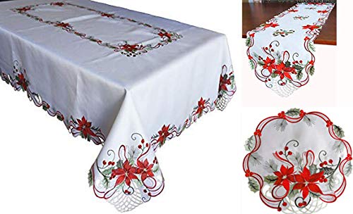 Holiday Christmas Table Runner 13"x54", Cutwork Embroidered Floral Christmas Flower Dresser Sacrf Table Topper for Home Dining Xmas Table Top Decoration