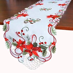 Holiday Christmas Table Runner 13"x54", Cutwork Embroidered Floral Christmas Flower Dresser Sacrf Table Topper for Home Dining Xmas Table Top Decoration