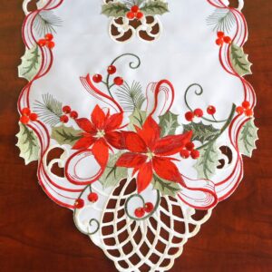 Holiday Christmas Table Runner 13"x54", Cutwork Embroidered Floral Christmas Flower Dresser Sacrf Table Topper for Home Dining Xmas Table Top Decoration