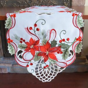 Holiday Christmas Table Runner 13"x54", Cutwork Embroidered Floral Christmas Flower Dresser Sacrf Table Topper for Home Dining Xmas Table Top Decoration