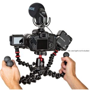 JOBY GorillaPod 5K Kit + Rig Upgrade, Professional Tripod Stand with Ball Head for DSLR or Mirrorless Cameras with Lens (up to 11lbs/5kg) Black/Charcoal Bundle with 64GB SD Card, Cloth