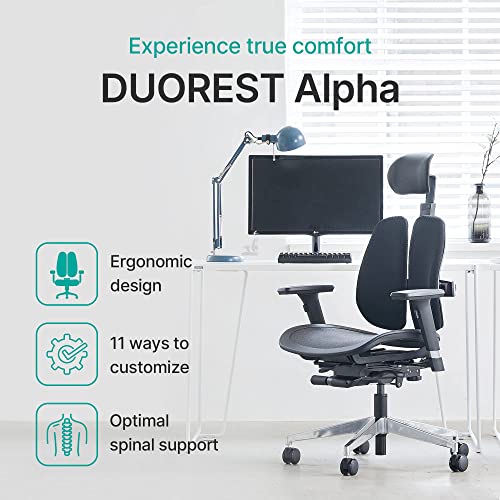 Duorest [Dual-backrests Alpha - Ergonomic Office Chair, Home Office Desk Chairs, Executive Office Chair, Best Office Chair for Lower Back Pain, Mesh Office Chair, Office Desk Chair (Black)